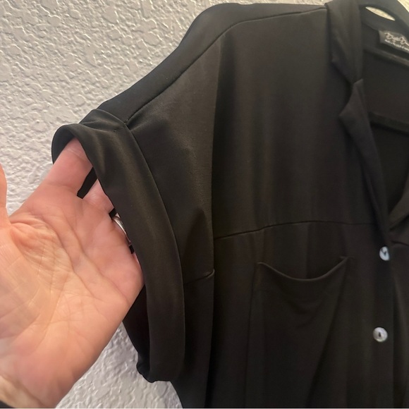 Brigette Brianna M Black Wrinkle-Free Jumpsuit Button-Down Elastic Waist Pockets - Picture 4 of 13